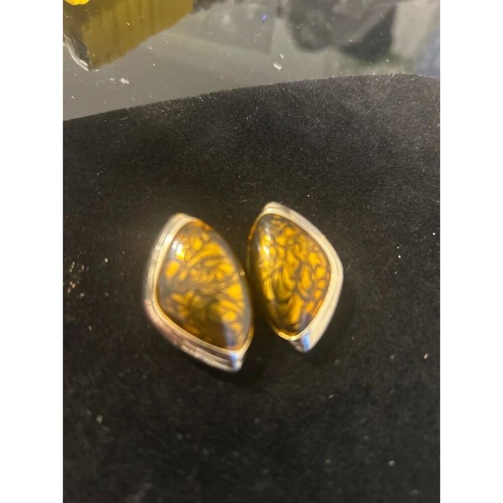 Gold Tone Black & Gold Enamel Clip-On Earrings
